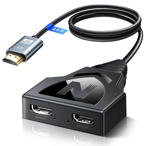 NEWCARE 4K HDMI Splitter 1 in 2 Out with Built-in 2.6FT HDMI 2.0 Cable