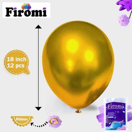Image of Firomi Metallic Chrome Big Gold Balloons 18-inch 12 Pack (with 1 Ribbon)