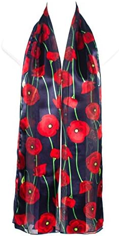 Hat To Socks Poppy Print Floral Chiffon Satin Scarf Ideal for