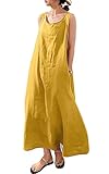 chouyatou Women's Summer Casual Sleeveless Cotton Sun Dress Maxi Tunic Tank Beach Dress with Pocket (Medium, Yellow)