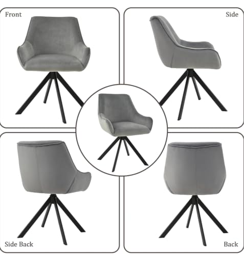 Image of Set of 4 Chairs 360 Degree Rotating Legs, Modern, Elegant & Comfortable Velvet Arms Chairs for Dinning Living Hotel Cafe (Grey Velvet Set of 4)