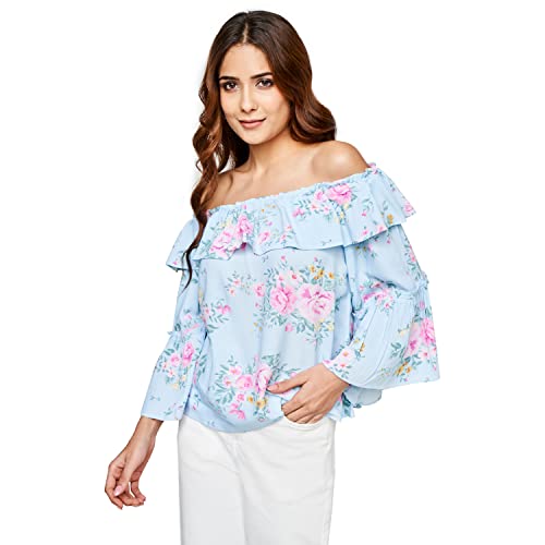 Image of AND Powder Blue Casual Floral NA TOP