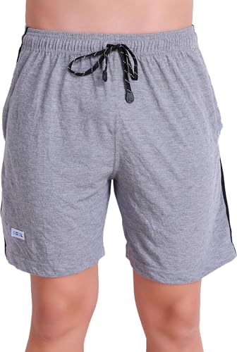 Image of T.T. Cotton Blend Shorts for Men | Regular Fit | Elasticated & Zipper | 2 Sided Pockets & 1 Back Pocket | Solid | Above Knee Length Bermuda Short | Ideal for Casual Outings