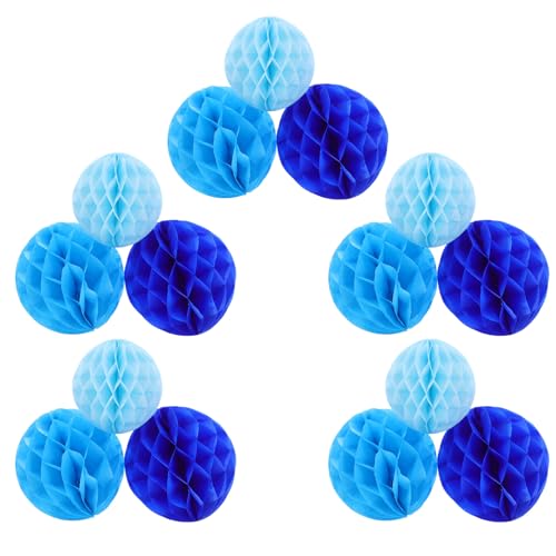 SAFIGLE 15 Pcs Boules Alvéolées en Papier de Soie DIY Décoration Fête Mariage Shower Anniversaire Tailles 15 CM et 20 CM Couleurs Bleu Clair Bleu Ciel et Décorations Murales et Centre de
