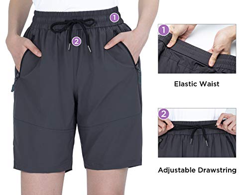 Wespornow Wanderhose-Damen-Kurze Hose Sommerhose Damen Bermuda-Shorts Outdoor Trekkinghose Kurz Leichte Stretch Golf Cargo MTB Hose mit Reißverschlusstaschen (Grau, L)