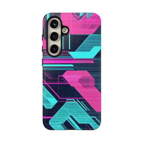 Coque Samsung S24 rose motif géométrique néon rigide et brillante