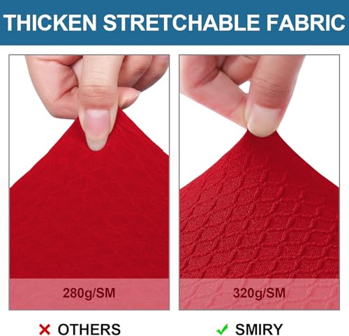 Image of Smiry Waterproof Seat Covers for Dining Room Chairs, No Rear Covers | Stretch Jacquard Removable Washable Chair Seat Slipcovers Protector, Set of 6, Red