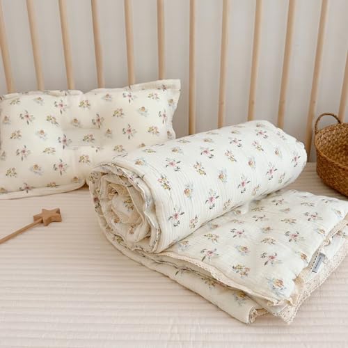 Bulutu BT24002-DJQ Kids Blanket Cotton Toddler Quilt Muslin Blankets, Reversible Floral Baby Blanket For Girls Boys Crib Comforter Baby Quilt For Toddler Bed thumb #3