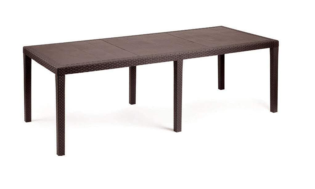 Dmora - Gartentisch Roma, Rechteckiger ausziehbarer EssRegal, ausziehbarer Gartentisch in Rattan-Optik, 100 % Made in Italy, 150/220x90h72 cm, Braun