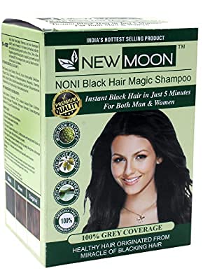 New Moon Hair Color shampoo size 30ml sachets | NONI Natural Black | Instant Black Hair In Just 5 Minutes | For Both Men & Women Shampoo | hair colour for women| hair color for men (20 Sachets)