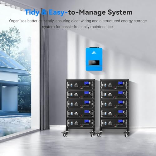 Image of SUNGOLDPOWER 3U Server Rack Battery Rack, 5-Layer Rack for 48V 100Ah Lithium Batteries, Stackable Battery Holder with Wheels & Open Ventilation for Solar Energy Storage Systems