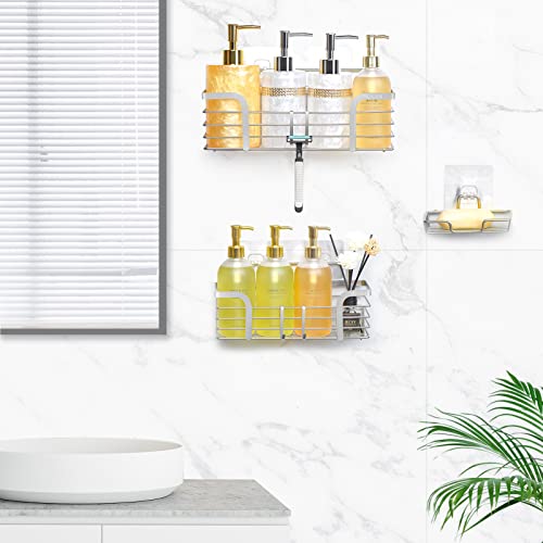 Yougai Shower Caddy Shower Shelf With Soap Dish And 4 Hooks, Sus304 Stainless Steel Shampoo Holder Bathroom Shower Organizer No Drilling Adhesive Wall Mounted Storage Shelves Basket Accessories-3 Pack #TOP1