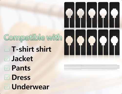 AOYEGIC 10 Stück Größentrenner,Schrankteiler Trenner,Kleiderschrank Trennwände,Schrankregaltrenner,Kleiderbügeltrenner,regaltrenner mit Stift,für Sortieren von Kleidung Größe(Schwarz,12.7*5.2 cm)