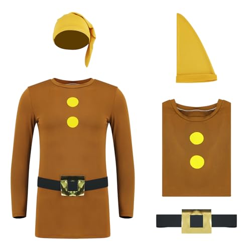 PAINEOMN The Seven Dwarfs Shirt Costume Sneezy Doc Bashful Grumpy Happy Dopey Sleepy T-shirt with Hat Belt Halloween Cosplay M