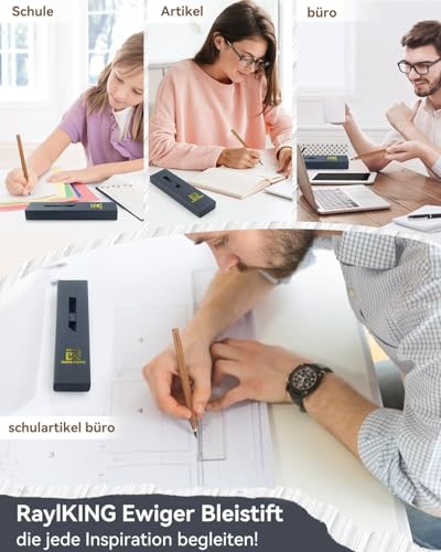 RaylKING Ewiger Bleistift aus Palisanderholz – Nachfüllbarer Graphitstift mit 3 HB-Spitzen und Messing-Gewinde in edler Geschenkbox (D600)