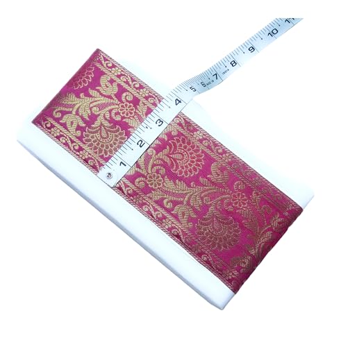 Image of Brocade Ethnic Work 9 Meter Laces and Borders Material for Dresses, Sarees, Lehenga, Suits, Blouses, Dupatta, chunri and Crafts (Pink Rani)