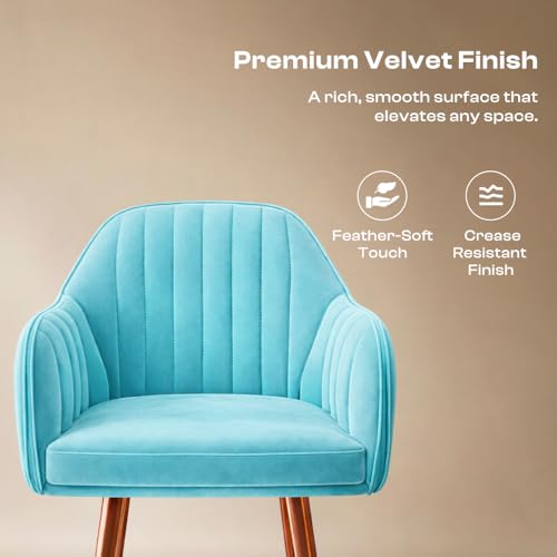 Image of Vergo Plush Velvet Dining Chair, Cushion Seat, Wooden Frame, Metal Legs, Premium Accent Chair for Living Room, Bedroom, Dining Room, Cafe & Restaurant (Set of 4, Turquoise)