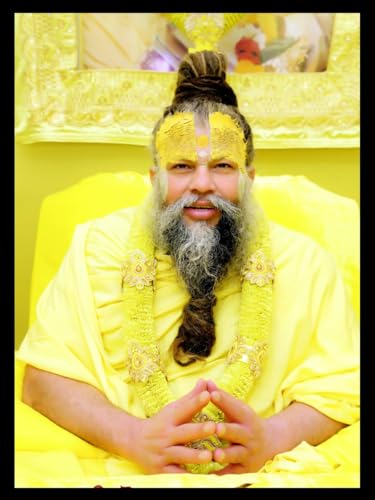 Image of DAKSHESTRY ARTWORKS Hindu Guru Wall Art Poster | Spiritual Saint Portrait Wall Decor | Religious Meditation Room Artwork | Yellow Theme Home Temple Decoration