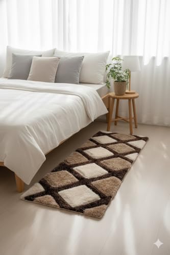 Image of 2x5 feet Soft Runner Rug for Living Room and Bedroom, Modern Indoor Floor Carpet with Non-Slip Backing, Comfortable Decorative Home Decor Rug, Easy Clean & Durable- (Line Coffee, Rectangular)