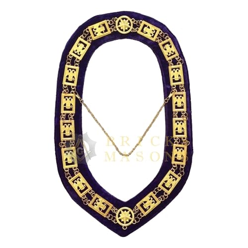 Bricks Masons 32nd Degree - Scottish Rite Wings Down Chain Collar - Gold/Silver on Purple