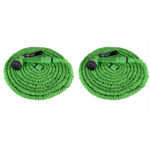 FILWYマジックホース 伸縮式散水ホース ゴム製 三重構造 耐久性・丈夫さ UP 超軽量 パターン散水機能付き のびるホース 家庭/庭ガーデニング/洗車/ペット入浴用 耐圧性優れ 絡まりにくい (45m,グリーン)