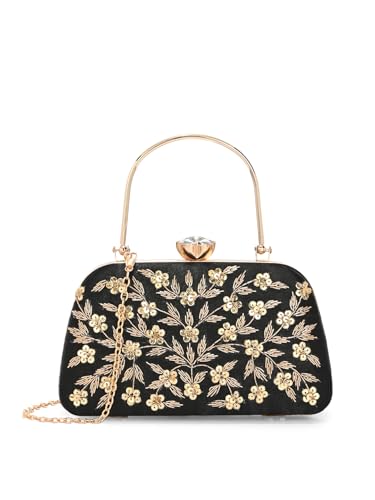 Image of TOOBA Handicraft Women's Beautiful Bling Box Clutch Bag | Evening Bag, Bridal Purse & Party Handbag | Wedding & Special Occasion Clutch (Small Boat)