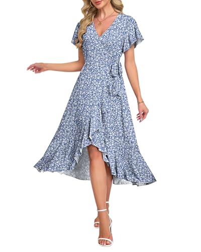Image of AUSELILY Women Summer Midi Dresses Wrap Short Flutter Sleeve Elegant Dress