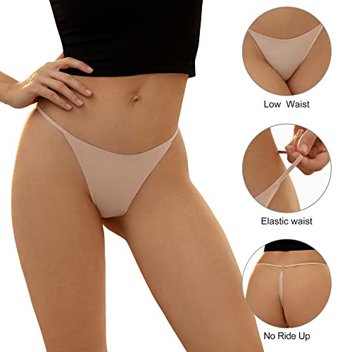 Image of DEANGELMON Seamless G-string Thongs for Women - No Show Thong Underwear Low Rise Stretch Panties Workout Pack