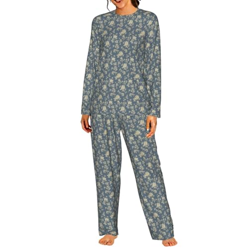 Pyjama imprimé fleurs bleues et jaunes pour femme : ensemble de nuit doux