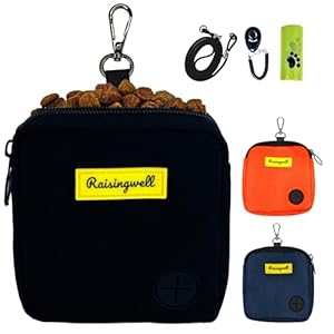 Dog Treat Pouch for Pet Walking and Training with Clicker Poop Bags Small Fanny Zipper Pack Holder for Puppy Snack Dispenser Kit for Leash and Outdoor Use (Black)