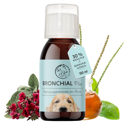 Annimally Bronchial Liquid für Hunde mit Manuka Honig I Bronchial Plus 100ml Saft für Atemwege beim Hund - Reich an Thymian, Echinacea, Salbei & 9 weiteren Atemkräutern