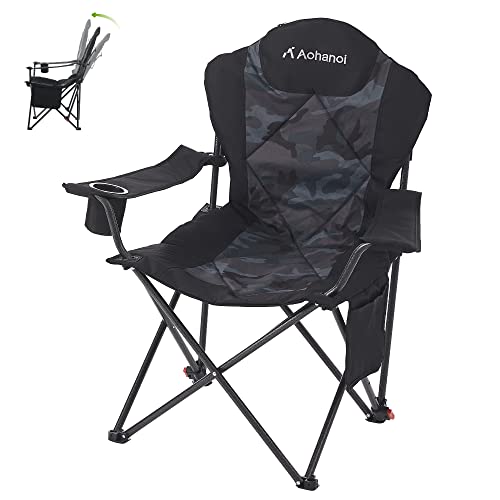 Aohanoi Camping Chairs, Camp Chairs for Heavy People with Adjustable Angled Backrest, Outdoor Folding Camping Chairs, Folding Chairs for Outside Supports up to 350lbs (Camo)