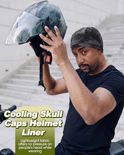 Image of 9 Pcs Cooling Skull Cap Camo Liner Sweat Wicking Lightweight Cycling Cap Running Hat for Men Women