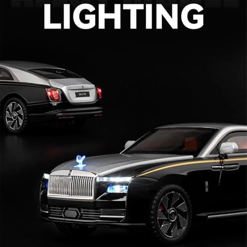 Image of 1:24 Big Rolls Royce Spectre Toy Car Metal Pull Back Diecast Car With Openable Door And Sound Light, Gifts Toys For Kids, Black