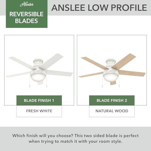 Image of Hunter Anslee, Indoor, Ceiling Fan, with LED Light, 46 inch, Fresh White