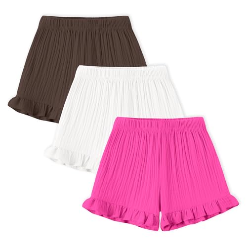 Image of DREAM BUS 3 Pack Baby Girls Shorts Toddler Summer Casual Shorts Cotton Toddler Girls Ruffled Shorts Newborn Infant Bloomers