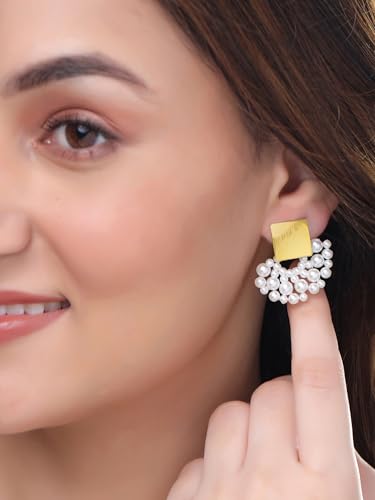 Image of Yellow Chimes Fashion Women Combo Earrings Set | 2 Pairs Korean Style White Earrings