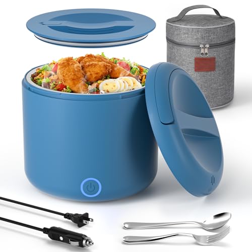 Monteka 41-oz Portable Electric Heated Lunch Box for Adults, 100W Spill-Proof & Dishwasher-Safe Food Warmer for Office/Car/Travel, 12V/24V/110V/220V Universal Voltage, Ideal Gift for Men & Women