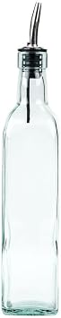 Tablecraft H9085 Glass Oil And Vinegar Cruet, Olive Oil Dispenser With Stainless Steel Spout, Slight Green Tint, 8.5 Ounce