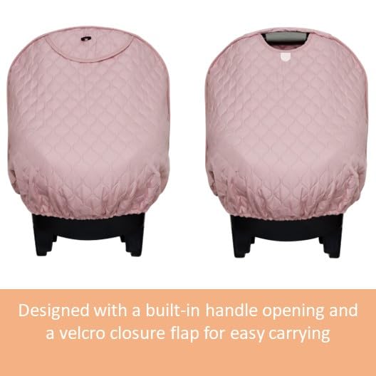 Image of liuliuby Baby Car Seat Weather Shield | Warm Quilted Winter Cover with Clear Window for Infant Carseat | Keeps Babies & Newborn Protected in Cold | Car Seat Cover for Boys & Girls (Pink)