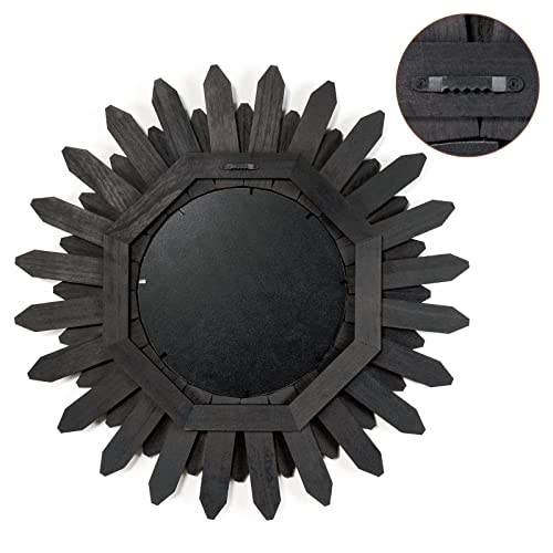 Image of Honiway 21 inch Black Wall Decor Vintage Mirror, Boho Style, Wooden Frame, Easy to Hang, Ideal Gift