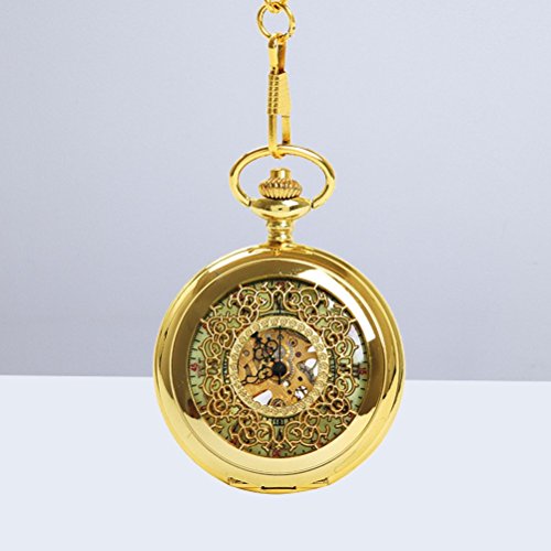 NICERIO Relógio de bolso com padrão oco, estilo retrô Steampunk, relógio mecânico com numerais roman