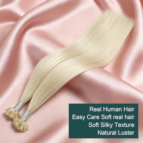 Image of Easyouth Blonde U Tip Hair Extensions Human Hair, 16 Inch U Tips Hair Extensions Human Hair White Blonde, 50G 50S, Lightweight, Ktip Human Hair Extension, for Parties