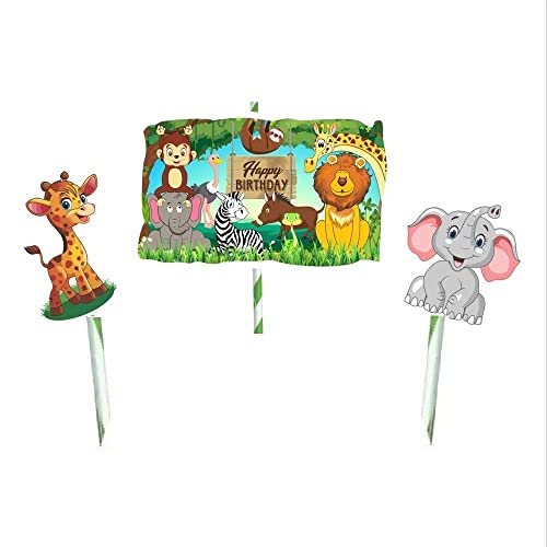 Image of 6 pcs Set of Animal Cake Topper Theme for Happy Birthday Cakes Cupcake Birthday party Decoration Baby Shower Party Decorating Items (Pack of 6, Multicolor)