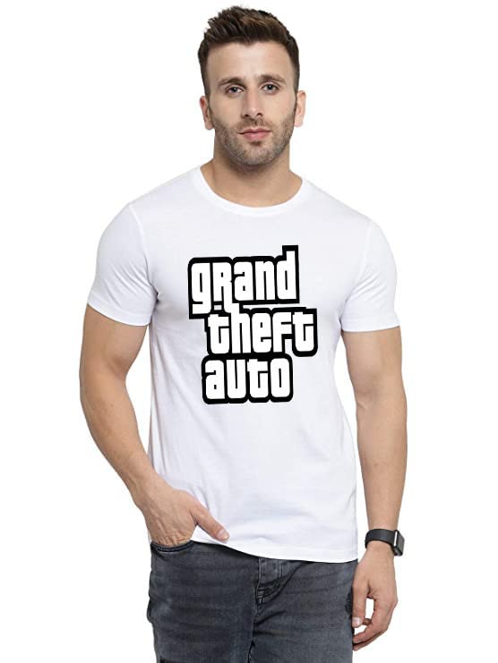 Attire TECH Mens Polyster Round Neck Regular Fit G Theft Auto Print Casual Wear | Gym | Sporty | Classy T-Shirt