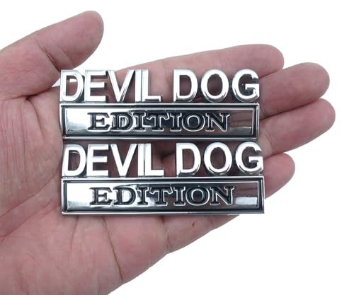 Image of Pair Set Devil Dog Edition Bumper Letters 3D Decal Emblems Badge Replacement for Universal Car, Truck, Rv, Boat (Silver Black)