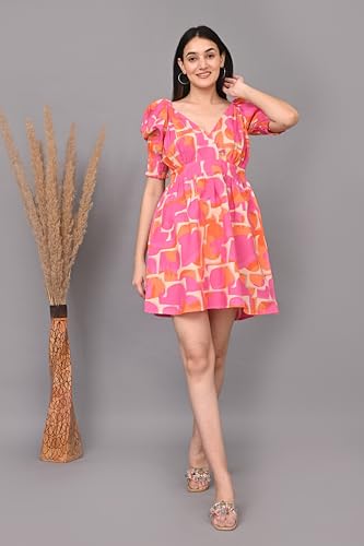 Image of IQRAAR Womens Rayon Printed Fit & Flared One Piece Dress