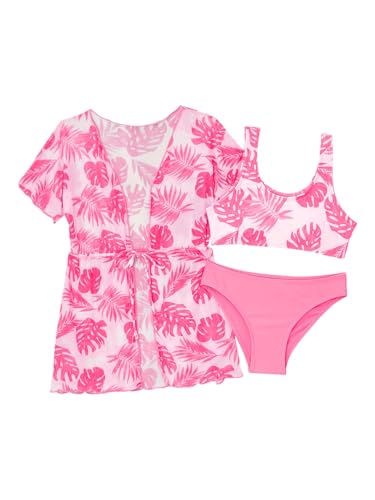 Choomomo Kids Girls 3 Piece Swimsuit Tropical Print Bikini Sets Kimono Set Swimwear Bathing Suits3