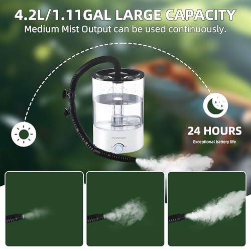 Image of Coospider 4.2L Top Fill Reptile Humidifier, Fogger Mister for Reptiles Tank, Terrariums Humidifiers with Extended Hose /Tube, Reptile Misting System for Reptiles Amphibians Herps Vivarium