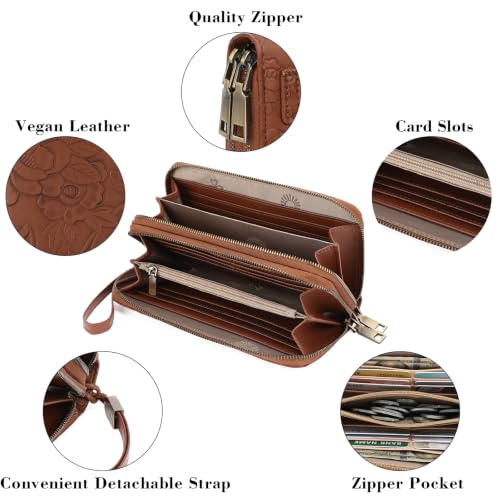 Image of GAEKEAO RFID Leather Wristlet Wallet for Women with Grip Strap